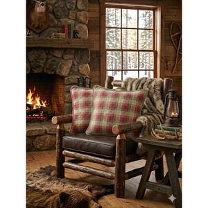 Eddie Bauer Home Quilted Plaid Pillow Sham Red Cream Lodge Cabin Set of 2